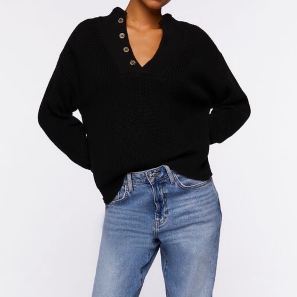 Forever 21 Half ButtonDrop Sleeve cable knit sweater 🖤